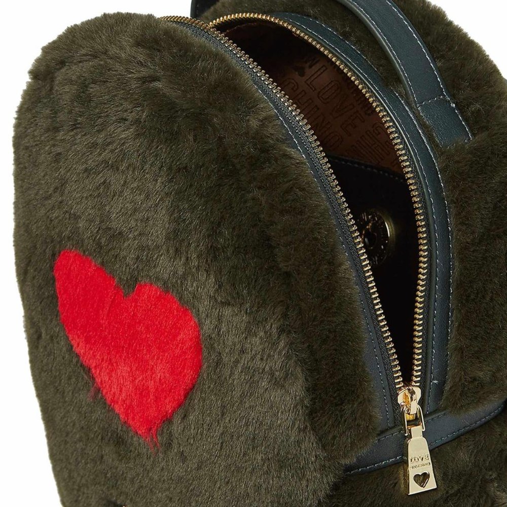 LOVE Moschino Faux Fur Backpack Verde Green - Picture 5 of 5